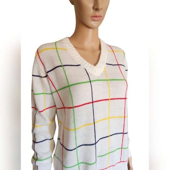 Vintage 1980's Primary Colors Window Pane Sweater - Picture 2 of 5